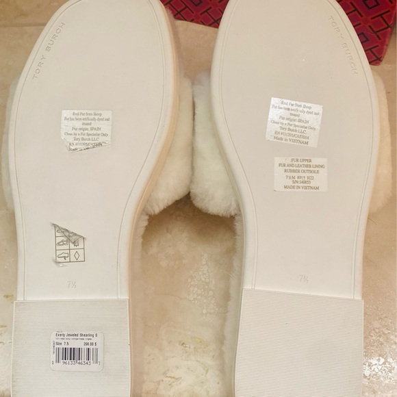 RARE LIKE NEW! Tory Burch Jeweled Shearling Slide Slippers Shoes Buttermilk - Picture 8 of 8